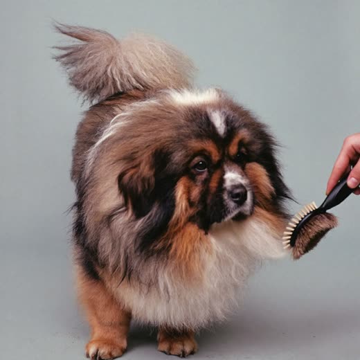 A dog being brushed out with a slicker brush